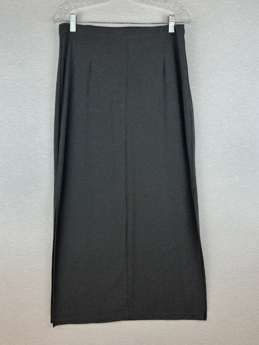 VINTAGE "IN MODA" MAXI SKIRT SOLID GREY STRAIGHT 36" LENGTH SIDES SLITS SIZE 11 - Picture 7 of 11